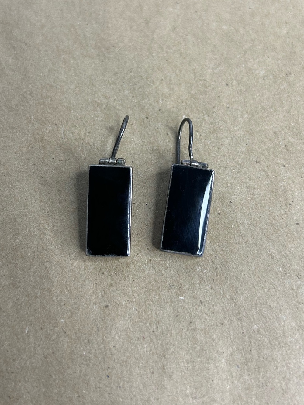 Vintage Rectangular Black Onyx 925 Thailand Drop Earrings